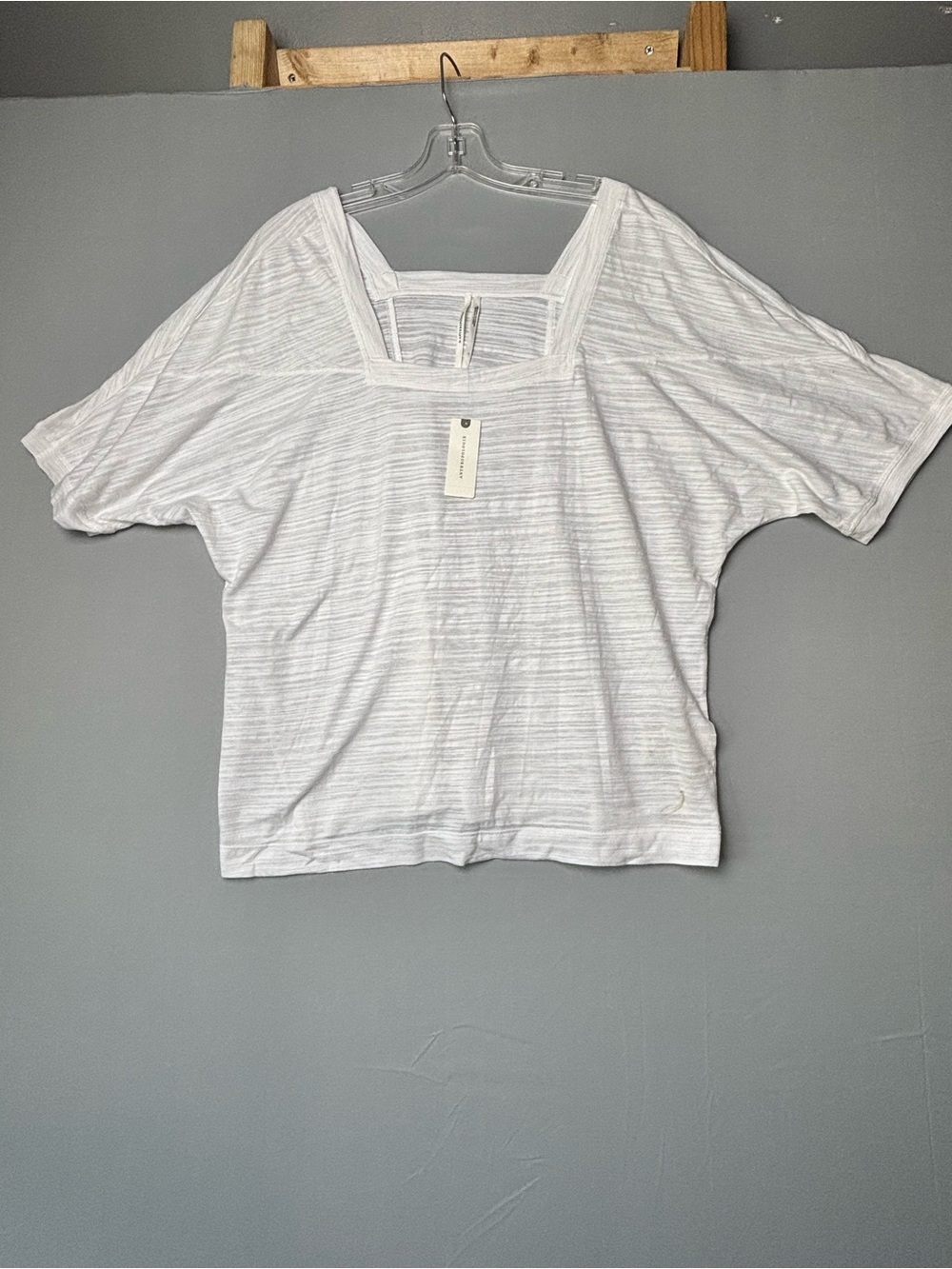 Anthropologie Women's White Square Neck Short Sleeve Top Size Large
